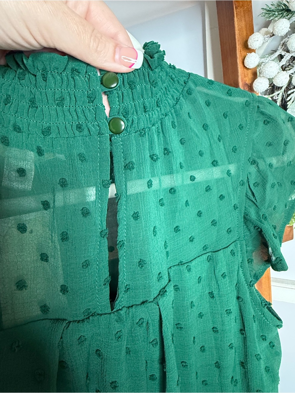 Monteau Forest Green Swiss Dot Tiered Midi Dress - Picture 4 of 7